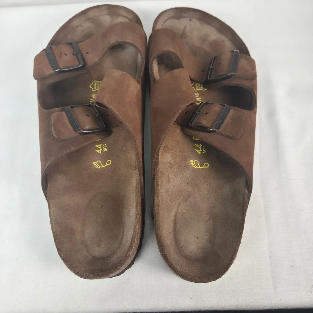 Birkenstock Arizona Men's Brown Suede Buckle Slide Sandals Adjustable US 11